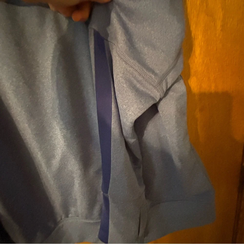 NIKE DRI-FIT Women's L Hoodie‎ Sweatshirt Blue Scuba Neck Thumbholes pockets